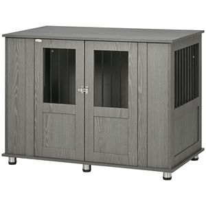 Cuccia per Cani Extra Large Grigia da Interno in Legno Massello, Gabbia per Cani con Porte Magnetiche Bloccabili, Tavolino d'Appoggio, Cuccia Tipo Villa - Product Image 1