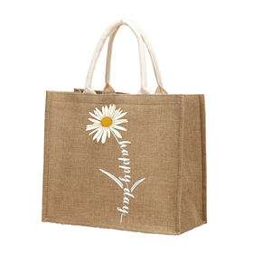 Custom Logo Printed Laminated Eco <b>Reusable</b> Jute Tote <b>Bag</b> with Solution Fast Shipping In Stock Bamboo Handle Sustainable Shopping - Product Image 1