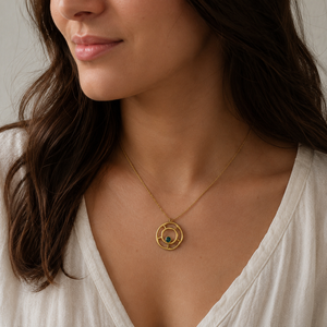 Geometric Gold Plated Alloy Pendant With Green Amethyst Stone Bezel Set Solitaire Charm Unisex Vintage Style - Product Image 4