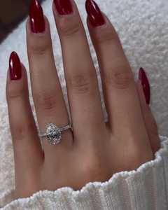 Anillo de compromiso con halo de diamantes cultivados en laboratorio, corte pera, venta al por mayor, plata 925, oro 10K 14K, solitario en forma de lágrima, para propuesta de matrimonio, para mujer - Product Image 1
