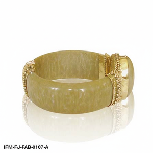 กำไลข้อมือแบบมีบานพับสีทองสไตล์วินเทจ ประดับด้วยหินคาโบชองรูปไข่สีเขียวอ่อน สไตล์โบฮีเมียนสำหรับผู้หญิง - Product Image 2