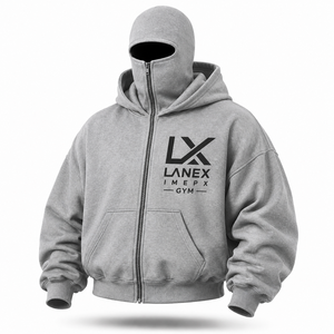 OEM Custom Men's Oversized Full Zip Balaclava Hoodie, Heavyweight Cotton Fleece Face Mask Sweatshirt, Private Label Streetwear - Product Image 1