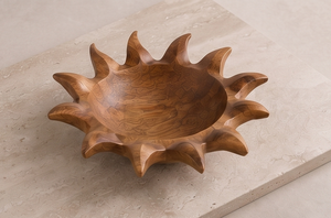 Radiant Starburst Salad Basin Dark Walnut Stained <b>Mango</b> <b>Wood</b> <b>Bowl</b> Carved Flame Rays Platter - Product Image 5