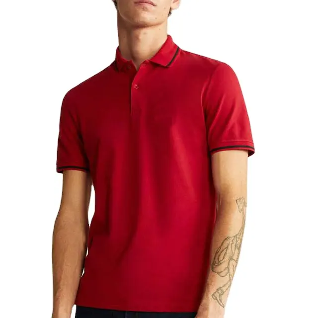 Kaos Polo Pria Warna Merah Kualitas Tinggi, Kaos Oblong Pria Katun 100% Logo Grosir, Kaos Oblong Stripe Polo