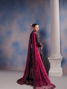 Elegant Pink Black Chiffon Lehenga Choli Embroidery <b>Floor</b> Traditional Wedding Party Dress Women India Pakistan Ready Stitched - Product Image 4