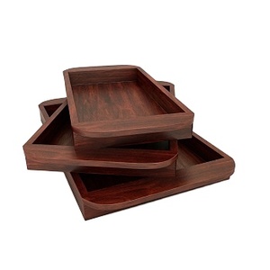 ถาดเสิร์ฟไม้อะคาเซียทรงสี่เหลี่ยมผืนผ้าถาดเสิร์ฟพร้อมที่จับสีทองถาดรองสำหรับวางบนโต๊ะกาแฟ - Product Image 4