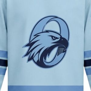 Men Light Blue Sublimated Ice Hockey Printable Polyester V Neck Jersey Long Sleeve <b>Athletic</b> Sports Uniform Match Wear Clothing - Product Image 5