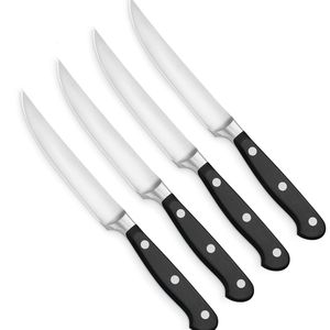 Juego de 4 Cuchillos para Carne de Alta Calidad con Hojas de Acero Inoxidable Pulido y Mangos Negros Resistentes con Remaches para Cortar Carne de Res - Product Image 3