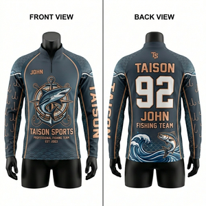 เสื้อเจอร์ซีย์ตกปลาแขนยาวสำหรับผู้ชาย 180 GSM ผ้าโพลีเอสเตอร์ซับเหงื่อ ระบายอากาศได้ดี  โลโก้แบบซับลิเมชั่นสั่งทำพิเศษ  แผงสีแดง เสื้อเจอร์ซีย์ตกปลาสำหรับผู้ชาย - Product Image 4