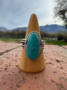Handcrafted Oval Kingman <b>Turquoise</b> <b>Ring</b> Sterling Silver Size 10.5 Boho Southwestern Statement Jewelry Artisan Gift for Her - Product Image 1