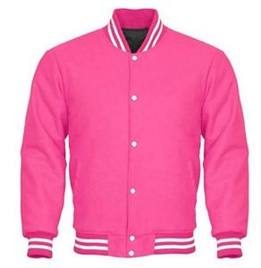 เสื้อแจ็คเก็ตวาร์ซิตี้สีชมพูสำหรับผู้ชาย สไตล์พรีปปี้ ปกคอพับ ทรงปกติ สีพื้น ปิดด้วยกระดุม ผลิตจากวัสดุโพลีเอสเตอร์ - Product Image 1
