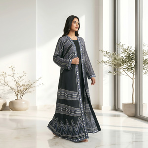BSY Printed Open Front Abaya Modest Islamic Wear Arabic Maxi Robe Contemporary Muslim Clothing <b>for</b> Women - Product Image 1