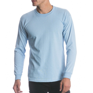 เสื้อยืดคอกลมแขนยาวสีฟ้าอ่อนสำหรับผู้ชาย ผ้าฝ้าย 100% ทรงปกติ สีพื้น ผ้าถักลำลอง คอโอ - Product Image 1
