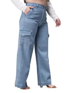 Women's <b>Boot</b> Cut Denim Jeans Light Blue Regular Fit Full Length 100% Cotton Sexy Casual Style Spring - Product Image 4