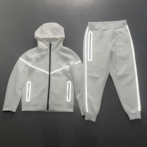 Survêtement unisexe personnalisé en molleton technique épais, respirant, réfléchissant et écologique, avec capuche et pantalon, imprimé uni - Product Image 2