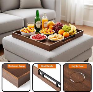 Bandeja Rectangular de Madera para Servir con Asas Metálicas y Bordes Elevados, Bandeja Grande para Desayuno y Otomanas, para Mesa de Comedor, Kit - Product Image 4