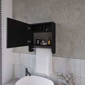 Black <b>Pine</b> Medicine Cabinet with Towel Bar and Included <b>Mirror</b> Bathroom Furniture in Melamine - Product Image 6