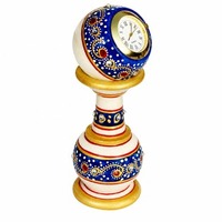 Luxuriöse Königsblaue Marmor-Säulen-Globus-Uhr Handgefertigte Hohe Tischuhr Kundan-Edelsteine Meenakari-Kunst Batteriebetriebene Kunstobjekte