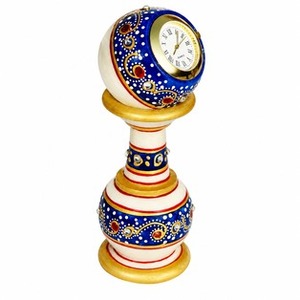 Luxury Royal Blue Marble Pillar Globe <b>Clock</b> Handcrafted Tall Globe <b>Desk</b> Timepiece with Kundan Gemstones & Meenakari Art - Product Image 1