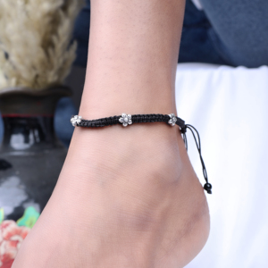 925 Sterling Silver Geometric Glass Beads Bohemian Style <b>Amethyst</b> Anklet <b>Bracelet</b> Adjustable Women Daily Wear - Product Image 3