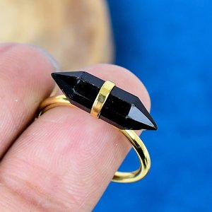 Natural Black Onyx Pencil Shape Gemstone <b>Ring</b> 18k Gold Micron Over 925 Sterling Silver - Product Image 3