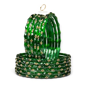 Bracelets en verre kashmiri plaqué or vert, motif goutte de pluie, très tendance, pour femmes, bijoux de mode pour mariage indien, vente en gros - Product Image 2