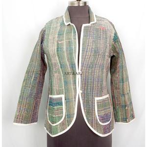 Wholesale 100% Cotton Designer <b>Kantha</b> <b>Jacket</b> Multi-Colour Ethnic Denim Style Embroidery Open Design Handmade Vintage Knitted - Product Image 1
