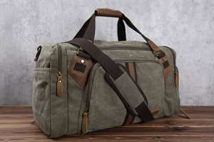 Sac de voyage vintage en cuir véritable et toile, imperméable et ciré, avec compartiment à chaussures, idéal pour le week-end ou une nuit, LCTB-0106 - Product Image 2