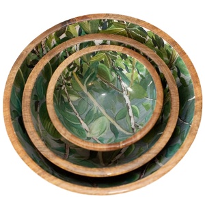 Bol imprimé de service de salade en bois naturel de haute qualité fait à la main pour l'utilisation de cuisine de service de fruits secs à très basse côte - Product Image 1