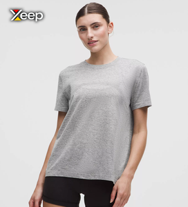 Camiseta Deportiva Ligera Informal para Mujer XEEP, Personalizable, Corte Holgado, Manga Corta, Transpirable, Cuello en V, con Letras, Poliéster/Algodón - Product Image 1