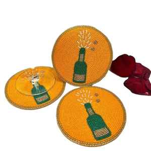 Posavasos Modernos de Moda Hechos a Mano con Cuentas de Vidrio Bordadas, Redondos, Ecológicos, Reutilizables, de Alta Calidad, de 2 mm de Grosor para Mesa - Product Image 3
