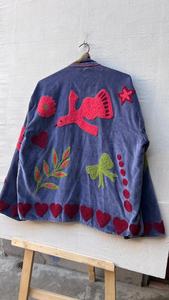 Blue coat and Handmade Embroidered Velvet Jacket Boho Suzani Style <b>bird</b> Design Floral Suzani Jacket Unique Gift For Her - Product Image 3