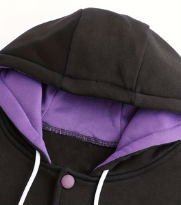 Men's Black for Hooded Sweatshirt Regular Fit Solid Color Casual Fleece 100% Cotton 370g Autumn Wear Pockets Button Design - Product Image 4