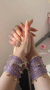 Trendy Bright Pink Traditional Kashmiri <b>Glass</b> <b>Bangles</b> with Emerald Cut Pearl Customized Colors Anniversary Jewellery - Product Image 3