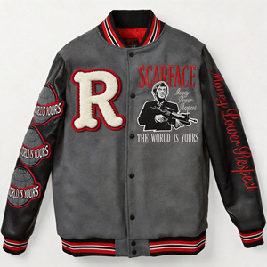 Veste varsity imperméable en laine peignée 100% bleue pour homme, avec broderie de la lettre S sur le devant, style streetwear, coupe classique, col rond - Product Image 1