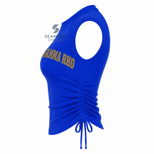 Sigma Gamma Rho Sorority Women's Bling Rhinestone Ribbed Tank <b>Top</b> Ruched Side Crew Neck <b>Raglan</b> Cap Sleeve Casual Crop <b>Top</b> - Product Image 3