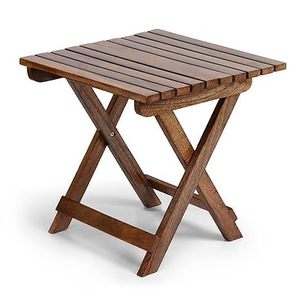 Wooden Folding Coffee <b>Table</b> Slatted Side <b>Table</b> Antique Brown Multipurpose Accent <b>Table</b> for Living Room - Product Image 1