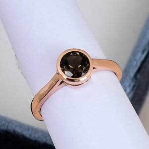 Bezel <b>Set</b> Round Cut Smoky Quartz Minimalist Gemstone Ring Solid 925 Sterling Silver Rose Gold Plated Classic Engagement Ring - Product Image 2