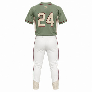 Uniforme de softball vintage personnalisé OEM pour homme, vert sauge, maillot de baseball à manches 3/4, pantalon à blocs de couleur crème avec lettres, vêtements personnalisés - Product Image 3