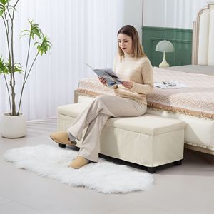 47-Inch Beige Corduroy Storage Ottoman Bench <b>Footrest</b> with Legs for Bedroom & Living Room End of Bed Bench - Product Image 2