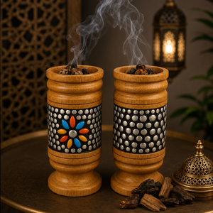 Brûleur d'encens en bois artisanal fait main, Bakhoor, encensoir arabe, Mabkhara, porte-encens d'aromathérapie, décoration islamique du Moyen-Orient pour la maison - Product Image 4
