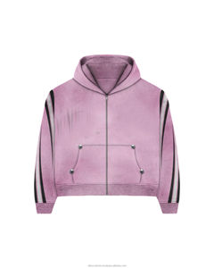 Women's <b>Pink</b> Acid Wash Hooded Tracksuit Set Zip Up <b>Sweatshirt</b> and Striped Pants 2 Piece Outfit - Product Image 4