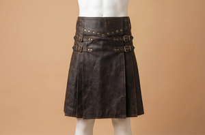 Men's Brown Leather <b>Gladiator</b> Kilt Renaissance Sexy <b>Costume</b> with Belt-Eco-Friendly - Product Image 2