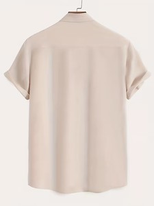 Men's Striped Breathable Comfortable Stand Collar <b>Button</b> Summer Casual Vacation <b>Shirts</b> 100% Polyester Fabric - Product Image 4