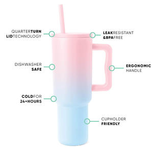 Bouteille d'eau sport classique en acier inoxydable, isotherme sous vide, pour la gym, la randonnée, les voyages, grande capacité 52oz/40oz, avec paille et poignée - Product Image 2