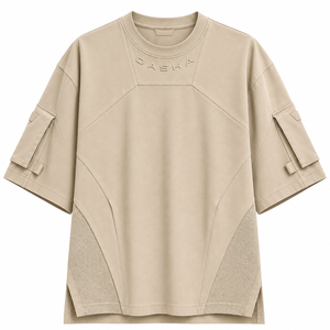 T-shirt cargo oversize à manches courtes pour homme, couleur unie, style hip-hop streetwear, vente chaude, OEM, vente en gros, faible MOQ - Product Image 1