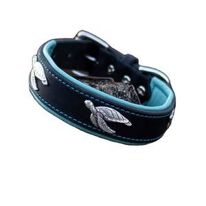 Custom Made Exclusive Genuine Leather Premium Quality Colorful Soft Padding <b>Dog</b> <b>Collar</b> With Turtle Decoration Manufacturer - Product Image 1