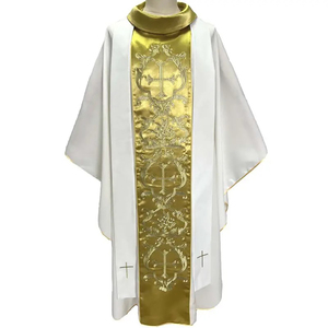 Robe de Clergé Catholique en Gros, Robes de Chorale, Robe d'Église avec Étole et Col Brodé, Design de Haute Qualité, Robe Brodé - Product Image 1
