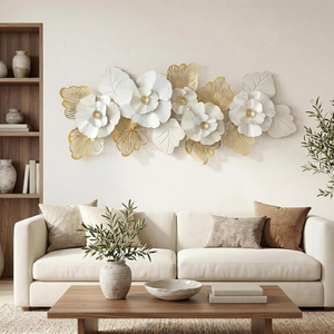 Statement 3D Floral Metal <b>Wall</b> Art with Layered Flowers and <b>Leaves</b> for Living Room Bedroom Entryway Modern Home <b>Decor</b> - Product Image 4