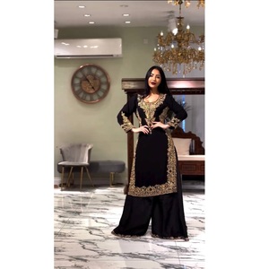 Elegant <b>Party</b> Wear Roman Glass <b>Top</b> Palazzo Set with Dupatta Fancy Sequence Work Embroidered Sleeves Outfit - Product Image 1
